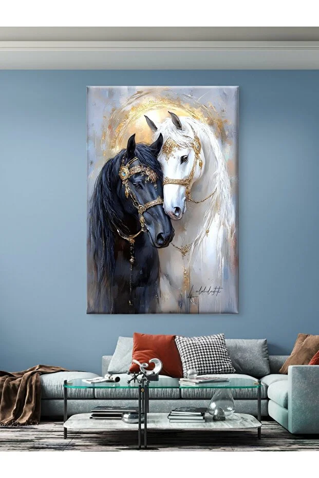 SİYAH VE BEYAZ AT KANVAS TABLO